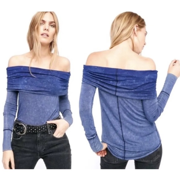 Free People Blue Cosmo Tie Dye Cowl Neck Off Shoulder Top Shirt OB546687. Sz XS - Picture 1 of 12